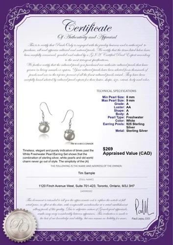 Vista 3 de Connor 8-9mm A Quality Freshwater 925 Sterling Silver Cultured Pearl Earring Pair For Women