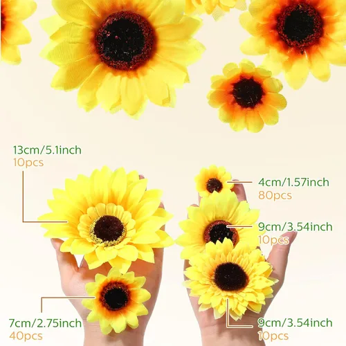 Vista 2 de 150 piezas de girasoles artificiales de seda artificial, decoración
