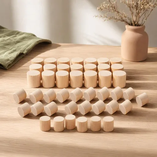 Vista 6 de Bloques de madera para manualidades, 20 piezas, materiales artesanales, bloques de cilindros de madera sin terminar para manualidades