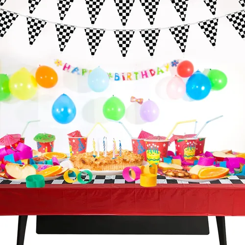 Vista 5 de Mantel de auto de carreras, suministros de decoración de cumpleaños con temática de automóvil, camino de mesa rectangular de plástico