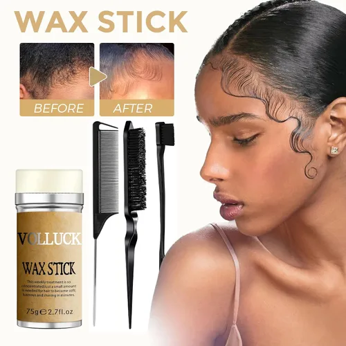 Vista 2 de Barra de cera para el cabello para pelucas con cepillos, control de bordes, cera de pomada para el cabello, crema de peinado no grasa para mujeres