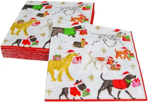 Vista 5 de Entretenimiento con servilletas de cóctel Caspari de Navidad, color blanco