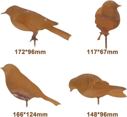 Vista 4 de 4 piezas de metal oxidado, pájaros, decoración de pájaros oxidados, simulación de metal para adornos de jardín, decoración del hogar, silueta al