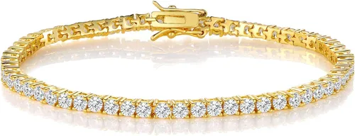 Vista 3 de GEMSME - Juego de 4 joyas con collar de tenis pulsera aretes anillo, chapados en oro amarillo de 18 quilates
