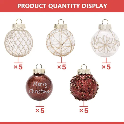 Vista 3 de 25 bolas de Navidad de 2.36 pulgadas, inastillables, color café, dorado, adornos colgantes para árbol de Navidad