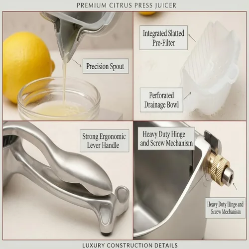 Vista 7 de Exprimidor manual - Exprimidor manual de frutas para naranja, limón, lima y cítricos - Exprimidor de jugo de metal resistente con base antideslizante