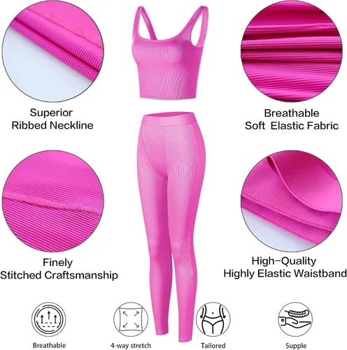 Vista 5 de Casual Versatile Two-Piece Women's High-Waisted Leggings Set