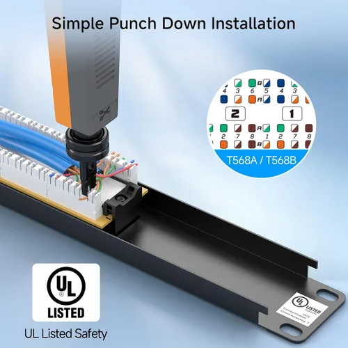Vista 4 de Cable Matters [Listado UL] Panel de conexión de 12 puertos para montaje en pared o montaje en rack, Panel de conexiones IU Cat6 RJ45 para Ethernet