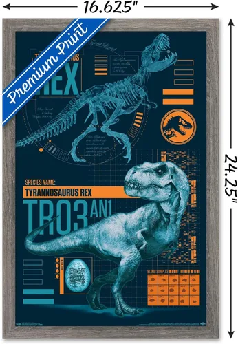 Vista 3 de Trends International Jurassic World: Fallen Kingdom - Póster de pared T-Rex, 14.725 x 22.375 pulgadas, versión enmarcada de madera de granero