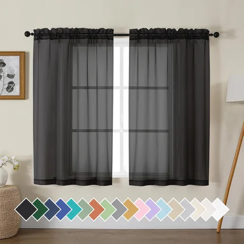 Vista 122 de Gwine Cortinas transparentes negras de 108 pulgadas de largo Negro