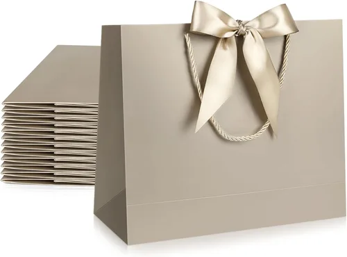 Vista 9 de JMANNI 12 bolsas de regalo de papel de boda con asa, bolsas medianas de regalo de agradecimiento de 13 pulgadas con lazo de cinta, regalos