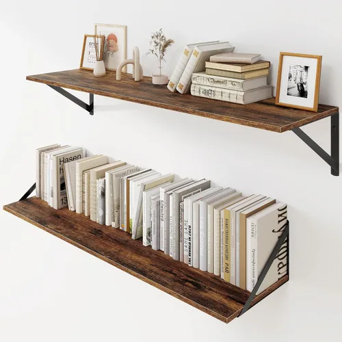 Vista 25 de Heimlove - Estantes flotantes negros profundos para pared, juego de 2 estantes de pared de madera de 16 pulgadas de ancho x 8 pulgadas