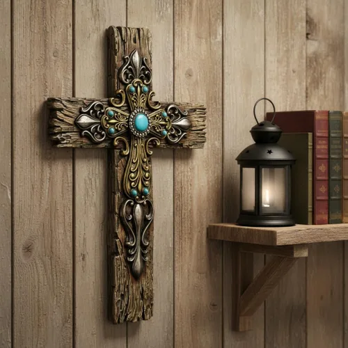 Vista 6 de Comfy Hour Cruz de pared de 12 pulgadas, decoración religiosa rústica