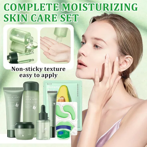 Vista 7 de Juego de 10 piezas de cuidado de la piel de aguacate con limpiador facial, tónico, suero facial, crema facial, crema para ojos, bálsamo labial