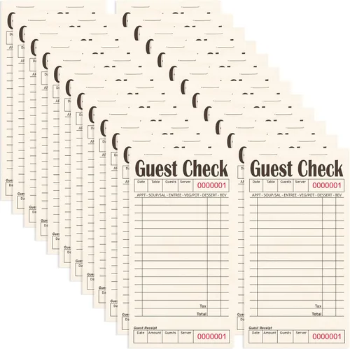 Vista 49 de Libros de cheques de invitados para servidores, bloc de notas de servidor, paquete de 12, papel de color natural, bloc de notas para camarera