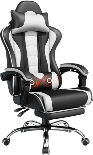 Vista 11 de Yaheetech Silla para videojuegos, silla de videojuegos con soporte lumbar de masaje y reposapiés, silla ergonómica ajustable para computadora