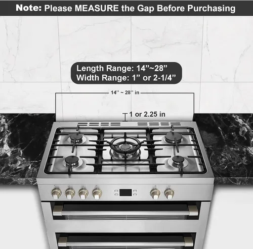 Vista 3 de Llenador de huecos para estufas de 15.7" a 28", kit de llenado trasero de cocina empotrable – Protector contra salpicaduras de acero inoxidable