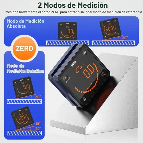 Vista 4 de HueparPro Medidor de Ángulo Digital Buscador de Ángulos Nivel con Base Magnética de Ranura en V y LCD Retroiluminada Regla de Ángulo Medidor