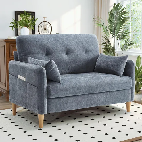 Vista 14 de Hanherry Sofá Loveseat, Sofá Pequeño de 47" para Sala de Estar, Cómodo Asiento de Amor de Tela Chenilla para Dormitorio con Almohada Decorativa