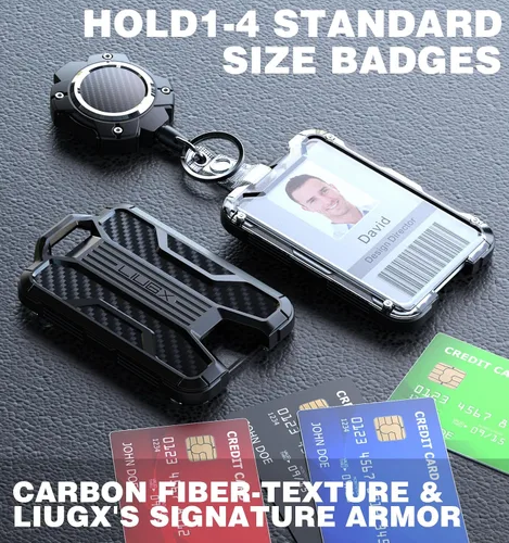 Vista 5 de LIUGX Soporte retráctil para insignias con clip de cinturón, llavero de mosquetón resistente, soporte duradero para tarjetas de identificación