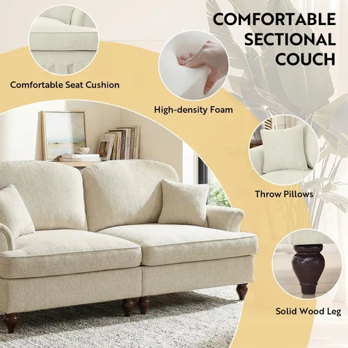 Vista 4 de SoarFlash Sofá modular modular, cómodo sofá de felpilla con falda con volantes extraíbles, reposabrazos acampanados, patas resistentes, seccional