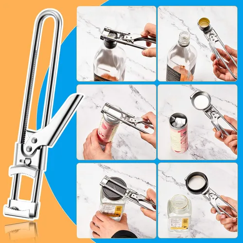 Vista 4 de Patelai Abridor maestro ajustable para frascos y botellas, de acero inoxidable, multifunción, para tapas de latas, abridor manual, accesorios