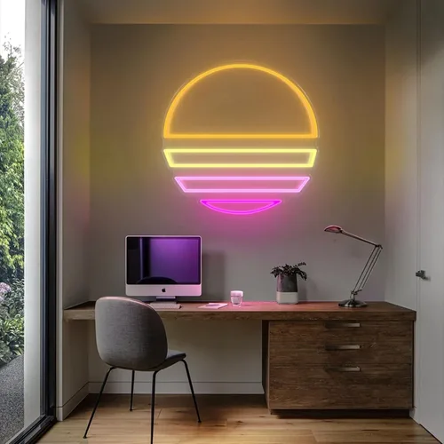Vista 14 de LED Mountains Sunrise Sunset Wave Neon Signs Dimmable 5V USB Power Neon Lights Wall Art Decorative Lamp for Home Preppy Dorm Salon Decor Bar Party