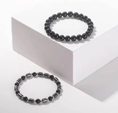 Vista 3 de Lynnaneo Juego de pulseras de cuentas para hombre de 0.315 in y 0.157 in de piedras preciosas curativas trenzadas con dije de circonita cúbica