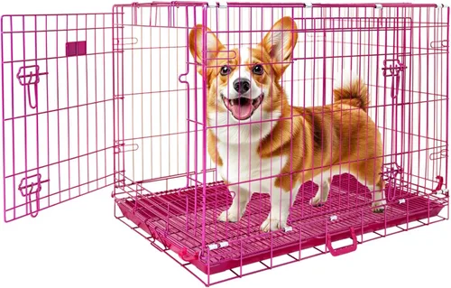 Vista 11 de HOMEY PET 61 cm Caja para perros de diseño plegable de color dorado para cachorros Ertra de tamaño pequeño con rejilla de suelo extraíble y bandeja