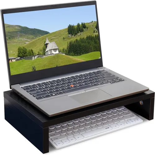 Vista 5 de TEAMIX Elevador de monitor de 14.2 pulgadas, elevador de monitor de madera con almacenamiento para escritorio, soporte de monitor pequeño