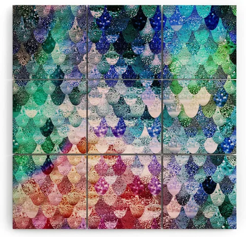 Vista 11 de Society6 Monika Strigel - Mural de pared de madera de sirena de verano de mediados de siglo, 4 x 4 pies, multicolor