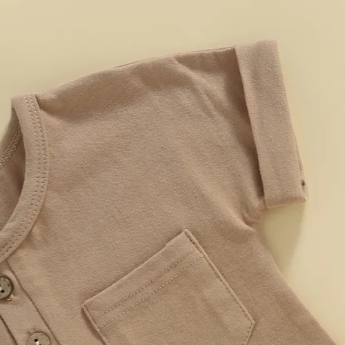 Vista 37 de Mameluco unisex de manga corta para bebé recién nacido, con botones, de una pieza, ropa de color sólido