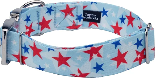 Vista 4 de Country Brook Petz HossFit Jr - Collar ancho de alta calidad para perro, colección Americana con diseños patrióticos (celebración americana, mediano)