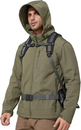 Vista 8 de FREE SOLDIER Chaqueta ligera con capucha impermeable para hombre, con forro polar, para invierno, con capucha, resistente al agua, para senderismo