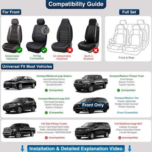 Vista 6 de OASIS AUTO OS-003, Fundas de cuero y tela para asientos de automóvil. Cubierta acojinada de cuero sintético para autos, SUV, camioneta Pick-up, Negro