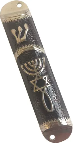 Vista 9 de Holy Land Market Sello Mesiánico - Funda para mezuzá de 4 pulgadas con pergamino incluido, mezuzá judía pequeña (negro - marco dorado)