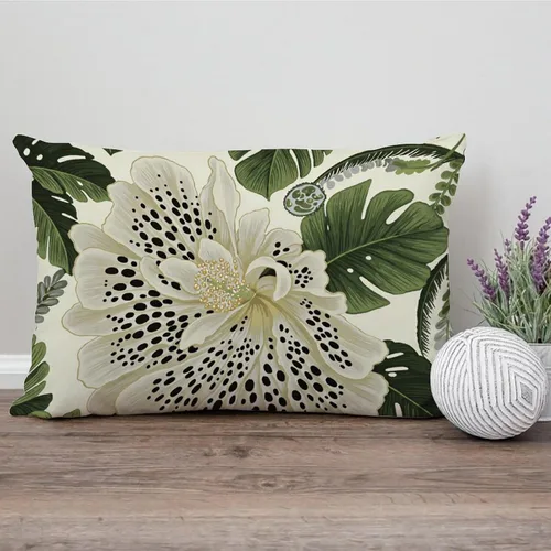 Vista 171 de ArogGeld Funda de cojín con flores verdes y blancas con flores grises y negras y hojas verdes en estilo chinoiserie, funda de almohada cuadrada