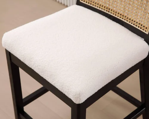 Vista 5 de VESCASA Taburetes tapizados de encimera de 26.5 pulgadas de alto con respaldo de ratán rectangular, sillas de bar modernas de altura de mostrador