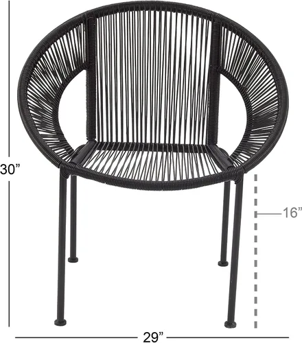 Vista 3 de Deco 79 Silla de exterior ovalada de ratán de plástico contemporáneo, 29 "x 23" x 30", negro