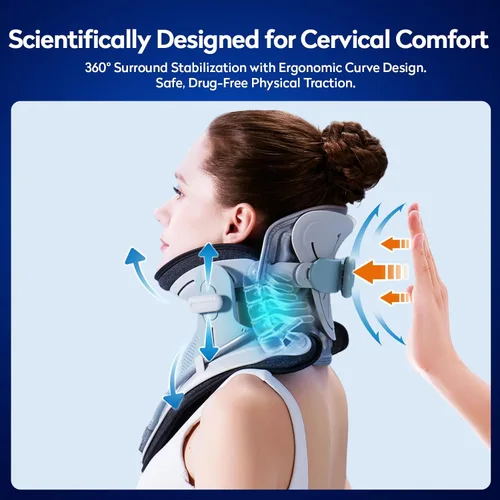 Vista 3 de Dispositivo de tracción cervical para el cuello, estiramiento cervical ajustable, 8 bolsas de aire integradas, bomba de aire eléctrica con 3