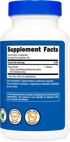 Vista 5 de Nutricost Cissus Quadrangularis (1200 mg) 120 cápsulas, 60 porciones Sin gluten, sin OMG, apto para vegetarianos