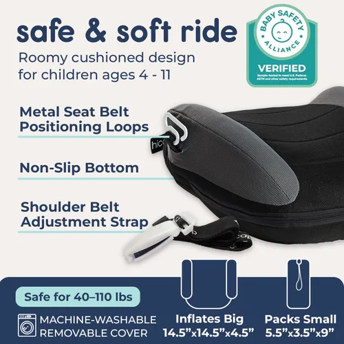 Vista 3 de Hiccapop UberBoost Asiento Elevador Inflable para Automóvil Asiento Elevador Estrecho sin Respaldo Inflable para Viajes Asiento Elevador Negro