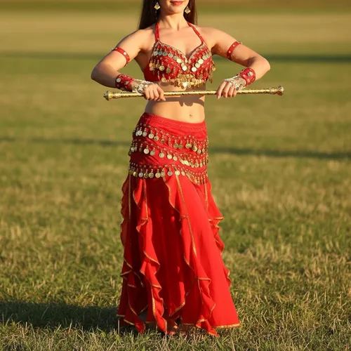 Vista 20 de Haysandy Conjunto de 8 piezas de danza del vientre para mujer, falda de danza del vientre, bufanda de cadera, 2 pulseras, aretes, pulsera de tobillo