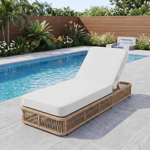 Vista 7 de Sillón tumbona para exteriores, respaldo ajustable de 5 posiciones y sillón Café/Beige
