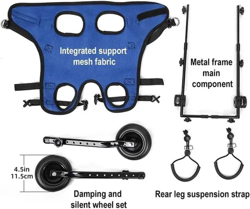 Vista 5 de Silla de ruedas ajustable para patas traseras, soporte de pierna de perro y soporte de cadera, sillas de ruedas para mascotas/perros con patas