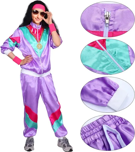 Vista 3 de PartyBloom Disfraces de los años 80 para hombres y mujeres, traje retro de los años 90, traje de concha, vestido de fiesta de Halloween