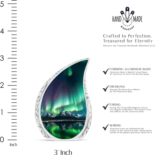 Vista 3 de Aurora Borealis - Urna de cremación en forma de lágrima para cenizas humanas de adultos hombres y mujeres, urna decorativa funeraria de Aurora