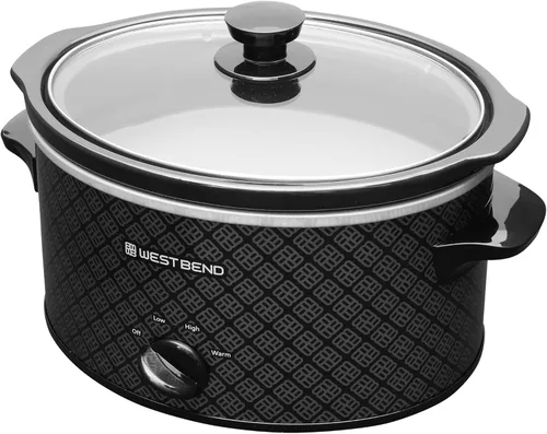 Vista 5 de Olla de cocción lenta West Bend de 4 cuartos manual estilo cerámica con olla de cerámica ovalada apta para lavavajillas y tapa de vidrio, dos Negro
