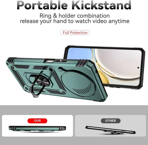 Vista 4 de Funda para Honor X9 4G/Honor Magic4 Lite Any-LX1 con protector de pantalla de vidrio templado y cubierta para cámara deslizante, anillo magnético