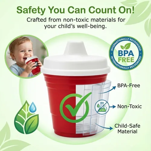 Vista 4 de Red Cup Living Vaso entrenador para bebé, 8 onzas, sin BPA, a prueba de derrames, no tóxico, apto para lavavajillas, tapa a prueba de fugas, fácil
